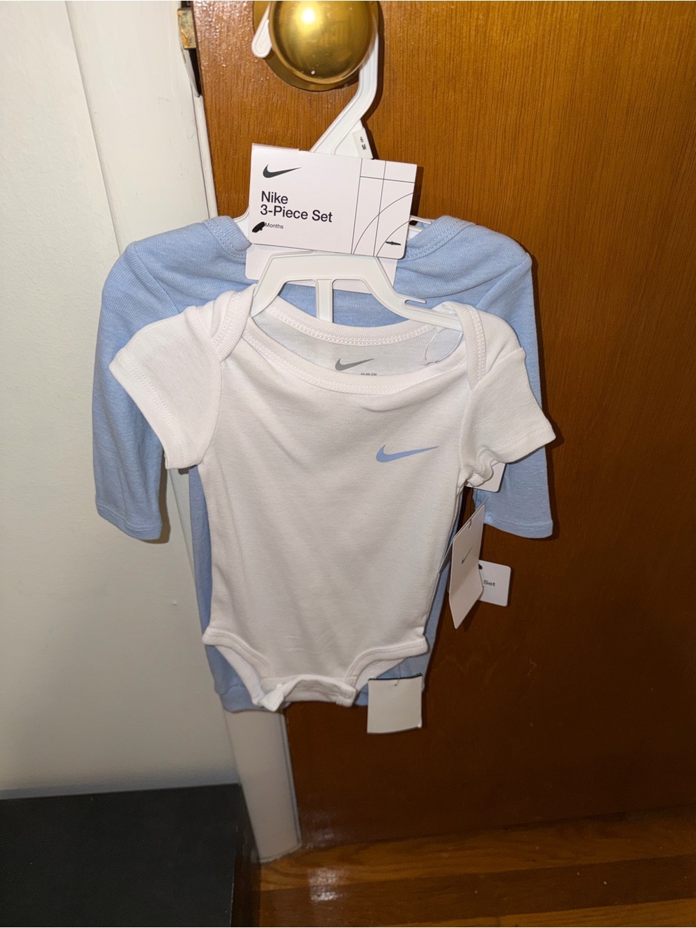 Nike White & Light Blue Baby 3-Piece Bodysuit Set